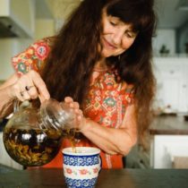 Rosemary Gladstar pouring a cup of tea