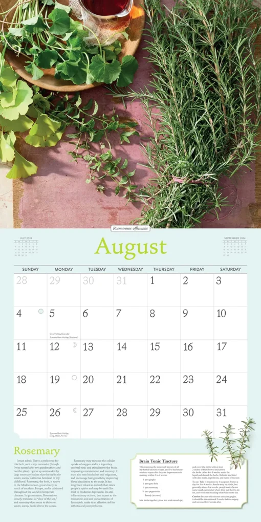 Rosemary Gladstar's Herbal Calendar 2024 August